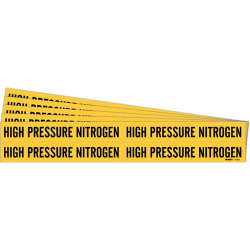 "High Pressure Nitrogen" Pipe Markers - Vinyl, Black on Yellow, 3/4" - 2-3/8", 1-1/8", 7", 3/4", English, Self-Adhesive, 4