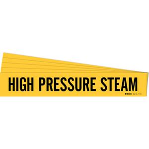 "High Pressure Steam" Pipe Markers - Vinyl, Black on Yellow, 2-1/2" - 7-7/8", 2-1/4", 14", English, Self-Adhesive, Acid