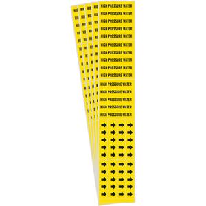 "High Pressure Water" Pipe Markers - Vinyl, Black on Yellow, 0" - 3/4", 2-1/4", 2-3/4", 1/2", English, Self-Adhesive, 3