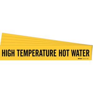 "High Temperature Hot Water" Pipe Marker - Vinyl, Black on Yellow, 2-1/2" - 7-7/8", 2-1/4", 14", 2", English, Self-Adhesive