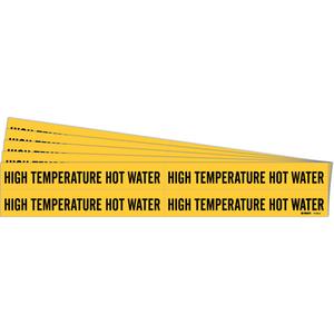"High Temperature Hot Water" Pipe Markers - Vinyl, Black on Yellow, 3/4" - 2-3/8", 1-1/8", 7", 3/4", English, Self-Adhesive, 4