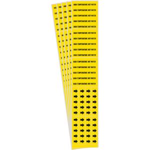 "High Temperature Hot Water" Pipe Markers - Vinyl, Black on Yellow, 0" - 3/4", 2-1/4", 2-3/4", 1/2", English, Self-Adhesive, 3