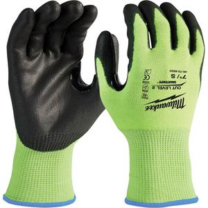 High-Visibility Cut-Resistant Gloves - Small, Medium, Large, X-Large, 2X-Large, 15, Polyethylene, Nitrile/Polyurethane, Dipped Palm, ANSI/ISEA 105 Level 2, EN 388 Level 3, EN 388 Level 4, EN 388 Level 2