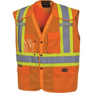 6938A Drop Shoulder Safety Tear-Away Vest - High Visibility Orange, Silver/Yellow, 2X-Large/3X-Large, Small/Medium, Large/X-Large, 4X-Large/5X-Large, Polyester, Meets/Exceeds CSA Z96 Class 2 - Level 2