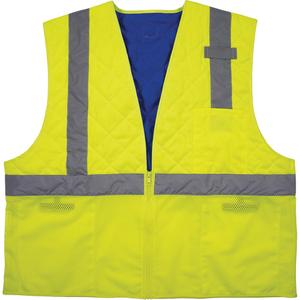 Chill-Its 6668 Safety Cooling Vest - High Visibility Lime-Yellow, Small, Medium, Large, X-Large, 2X-Large, Polyester & Nylon, ANSI 107 Type R, Class 2