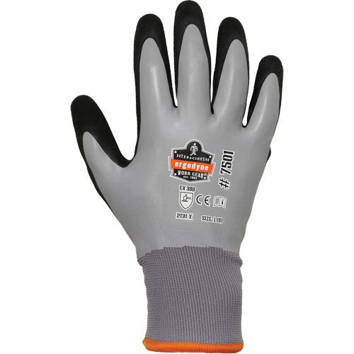 ProFlex 7501 Coated Waterproof Winter Work Gloves - Small, Medium, Large, X-Large, 2X-Large, 10/15, Polyester, Nitrile/Latex, Dipped Palm/Full Dip, Fleece/Acrylic, Black & Grey, Knit, EN 388 Level 2