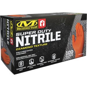 Super Duty Disposable Gloves - Medium/9, Large/10, X-Large/11, 2X-Large/12, Nitrile, 8-mil, Fully Textured, Orange, Powder-Free, None, Non-Medical, Unrated