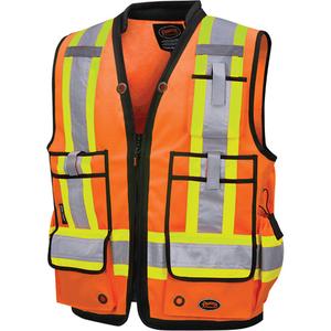 6676 High Visibility 1200D Surveyor's Vest - High Visibility Orange, Yellow & Silver, 2X-Large, 3X-Large, 4X-Large, 5X-Large, Polyester/Polyurethane, Meets/Exceeds CSA Z96 Class 2 - Level 2, ANSI 107-2020 Class 2 Type P & R