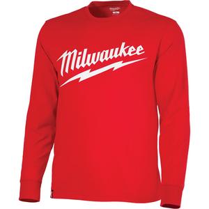 Heavy-Duty Long-Sleeved T-Shirt with Milwaukee® Logo - Poly-Cotton, Small, Medium, Large, X-Large, 2X-Large, 3X-Large, Red, Men's