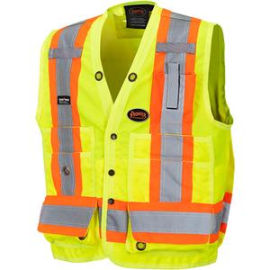 6693 Surveyor's Safety Vest - High Visibility Lime-Yellow, Orange & Silver, 2X-Large, Small, Medium, 4X-Large, 5X-Large, 6X-Large, Polyester, Meets/Exceeds CSA Z96 Class 2 - Level 2, Snap