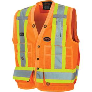 6692 Surveyor's Safety Vest - High Visibility Orange, Yellow & Silver, 2X-Large, Small, Medium, Large, X-Large, 3X-Large, 4X-Large, 5X-Large, 6X-Large, Polyester