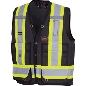 6692BK Surveyor's Safety Vest - Black, Lime-Green & Silver, 2X-Large, Small, Medium, Large, X-Large, 3X-Large, 4X-Large, Polyester, Meets/Exceeds CSA Z96 Class 1 - Level 2