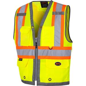 6673 Mesh-Back Zip-Front Surveyor's Vest - High Visibility Lime-Yellow, Orange & Silver, 2X-Large, 5X-Large, 6X-Large, Polyester, Meets/Exceeds CSA Z96 Class 2 - Level 2