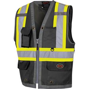 6671 Mesh-Back Zip-Front Surveyor's Vest - Black, Yellow & Silver, 2X-Large, Small, Medium, Large, X-Large, 3X-Large, 4X-Large, Polyester, Meets/Exceeds CSA Z96 Class 1 - Level 2