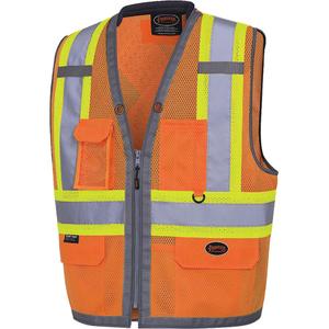 6674 The Rock Mesh Surveyor's Vest - High Visibility Orange, Yellow & Silver, 2X-Large, Medium, Large, X-Large, 3X-Large, 4X-Large, Polyester, Meets/Exceeds CSA Z96 Class 2 - Level 2
