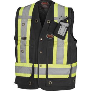 694BK Surveyor/Supervisor's Vest - Black, Yellow & Silver, Small, Medium, Large, X-Large, 2X-Large, 3X-Large, 4X-Large, 5X-Large, Cotton, Meets/Exceeds CSA Z96 Class 1 - Level 2
