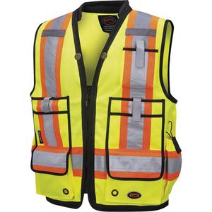 6677 1200D Surveyor's Vest - High Visibility Lime-Yellow, Orange & Silver, 2X-Large, Small, Medium, Large, X-Large, 3X-Large, 4X-Large, 5X-Large, Polyester, Meets/Exceeds CSA Z96 Class 2 - Level 2