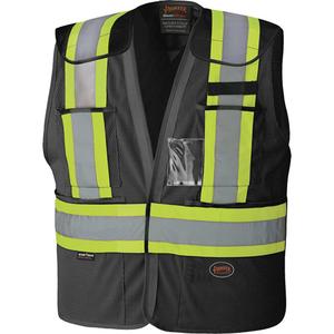 6933BK Drop-Shoulder Safety Tear-Away Vest - Black, Yellow & Silver, 2X-Large/3X-Large, Small/Medium, Large/X-Large, 4X-Large/5X-Large, Polyester, Meets/Exceeds CSA Z96 Class 1 - Level 2