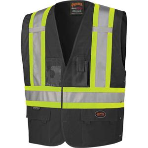 135 Safety Vest with Adjustable Sides - Black, Yellow & Silver, 2X-Large/3X-Large, Small/Medium, 4X-Large/5X-Large, Polyester, Meets/Exceeds CSA Z96 Class 1 - Level 2
