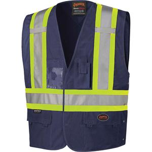 134N Safety Vest with Adjustable Sides - Navy Blue, Yellow & Silver, 2X-Large/3X-Large, Small/Medium, Large/X-Large, 4X-Large/5X-Large, Polyester, Meets/Exceeds CSA Z96 Class 1 - Level 2