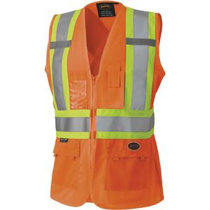 136 Women's Safety Vest - High Visibility Orange, Yellow & Silver, 2X-Large, X-Small, Small, Medium, Large, X-Large, 3X-Large, Polyester, Meets/Exceeds CSA Z96 Class 2 - Level 2