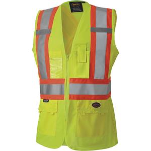 139 Women's Safety Vest - High Visibility Lime-Yellow, Orange & Silver, 2X-Large, X-Small, Small, Medium, Large, X-Large, 3X-Large, Polyester, Meets/Exceeds CSA Z96 Class 1 - Level 2