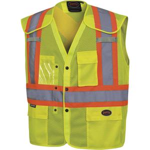 6939A Drop-Shoulder Safety Vest with Snaps - High Visibility Lime-Yellow, Orange & Silver, 2X-Large/3X-Large, X-Small, Small/Medium, Large/X-Large, 4X-Large/5X-Large, 6X-Large/7X-Large, Polyester