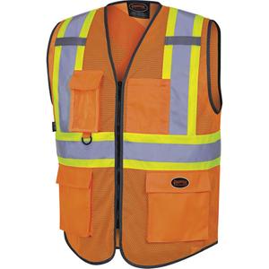 6960 Front Mesh Safety Vest - High Visibility Orange, Yellow & Silver, Small, Medium, Large, X-Large, 2X-Large, 3X-Large, 4X-Large, 5X-Large, Polyester, Meets/Exceeds CSA Z96 Class 2 - Level 2