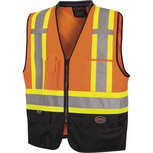 6894 Zip-Front Bi-Colour Safety Vest - High Visibility Orange, Yellow & Silver, 2X-Large/3X-Large, Small/Medium, Large/X-Large, 4X-Large/5X-Large, Polyester