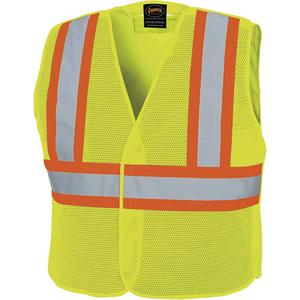 598P Tear-Away Mesh Safety Vest - High Visibility Lime-Yellow, Orange & Silver, 2X-Large/3X-Large, Small/Medium, Large/X-Large, 4X-Large/5X-Large, Polyester
