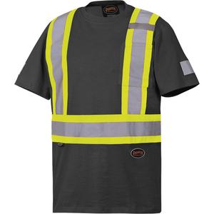 6976 Safety T-Shirt - Black, Silver/Yellow, Small, Medium, Large, X-Large, 2X-Large, 3X-Large, 4X-Large, Cotton, Meets/Exceeds CSA Z96 Class 1 - Level 2, ANSI 107-2020 Class 1 Type O