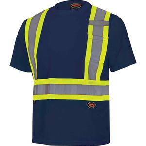 6992N Bird's-Eye Safety Shirt - Navy Blue, Silver/Yellow, X-Small, Small, Medium, Large, X-Large, 2X-Large, 3X-Large, 4X-Large, 5X-Large, Polyester, Meets/Exceeds CSA Z96 Class 1 - Level 2