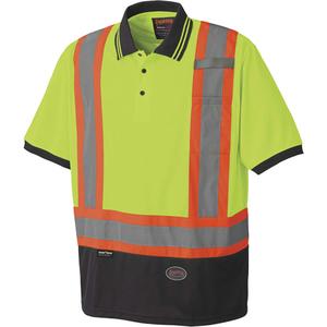 6987 Bird's-Eye Safety Polo Shirt - High Visibility Lime-Yellow, Silver/Orange, X-Small, Small, Medium, Large, X-Large, 2X-Large, 3X-Large, 4X-Large, 5X-Large, Polyester, Meets/Exceeds CSA Z96 Class 2 - Level 2