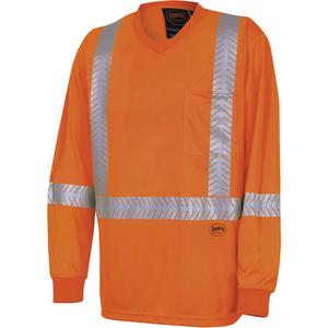6904A Ultra-Cool Ultra-Breathable Long-Sleeved Safety Shirt - High Visibility Orange, Silver, X-Small, Small, Medium, Large, X-Large, 2X-Large, 3X-Large, 4X-Large, 5X-Large, Meets/Exceeds CSA Z96 Class 2 - Level 2