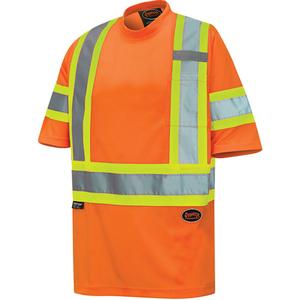 6970 Bird's-Eye Safety T-Shirt - High Visibility Orange, Silver/Yellow, X-Small, Small, Medium, Large, X-Large, 2X-Large, 3X-Large, 4X-Large, 5X-Large, Polyester, Meets/Exceeds CSA Z96 Class 2 - Level 2