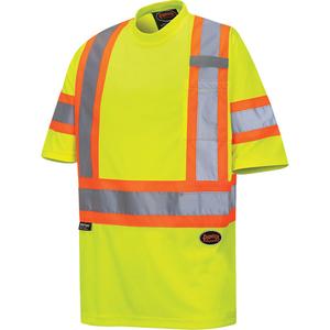 6971 Bird's-Eye Safety T-Shirt - High Visibility Lime-Yellow, Silver/Orange, X-Small, Small, Medium, Large, X-Large, 2X-Large, 3X-Large, 4X-Large, 5X-Large, Polyester, Meets/Exceeds CSA Z96 Class 2 - Level 2