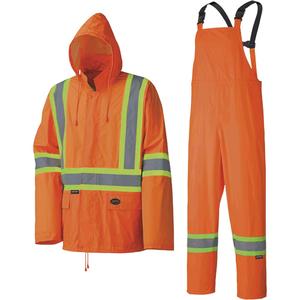 5598 Lightweight Waterproof Rain Suit - High Visibility Orange, Silver/Yellow, Small, Medium, Large, X-Large, 2X-Large, 3X-Large, 4X-Large, Polyester/PVC, Meets/Exceeds CSA Z96 Class 1 - Level 2