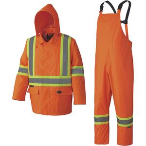 5608 210D Waterproof Rain Suit - High Visibility Orange, Silver/Yellow, Small, Medium, Large, X-Large, 2X-Large, 3X-Large, 4X-Large, Polyester/PVC, Meets/Exceeds CSA Z96 Class 1 - Level 2