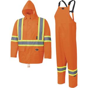 5618 150D Rain Suit - High Visibility Orange, Silver/Yellow, Small, Medium, Large, X-Large, 2X-Large, 3X-Large, 4X-Large, Polyester/Polyurethane, Meets/Exceeds CSA Z96 Class 3 - Level 2