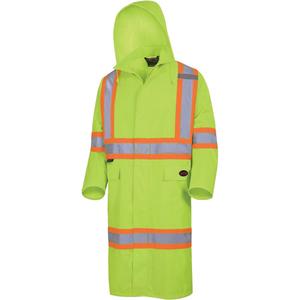 5631 The Rock 300D Waterproof Long Coat - High Visibility Lime-Yellow, Silver/Orange, Small, Medium, Large, X-Large, 2X-Large, 3X-Large, 4X-Large, 5X-Large, Polyester, Meets/Exceeds CSA Z96 Class 3 - Level 2