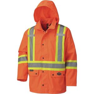 5575A 450D Waterproof Safety Jacket with Detachable Hood - High Visibility Orange, Silver/Yellow, Small, Medium, Large, X-Large, 2X-Large, 3X-Large, 4X-Large, Polyester, Meets/Exceeds CSA Z96 Class 2 - Level 2