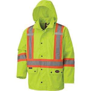 5585A 450D Waterproof Safety Jacket with Detachable Hood - High Visibility Lime-Yellow, Silver/Orange, X-Small, Small, Medium, Large, X-Large, 2X-Large, 3X-Large, 4X-Large, Polyester, Meets/Exceeds CSA Z96 Class 2 - Level 2