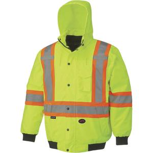 5023 Waterproof 7-in-1 Bomber Jacket - High Visibility Lime-Yellow, Silver/Orange, X-Small, Small, Medium, Large, X-Large, 2X-Large, 3X-Large, 4X-Large, 5X-Large, Polyester, Meets/Exceeds CSA Z96 Class 2 - Level 2