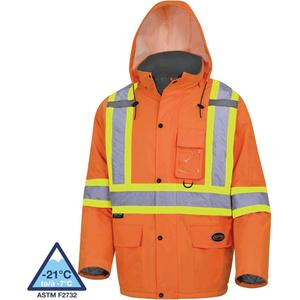 5030 Waterproof Quilted Safety Parka - High Visibility Orange, Silver/Yellow, Small, Medium, Large, X-Large, 2X-Large, 3X-Large, 4X-Large, 5X-Large, Polyester