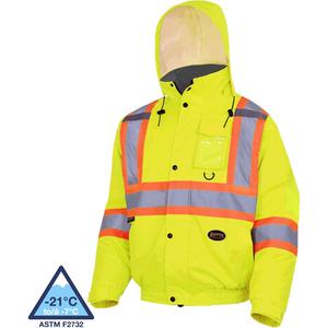 5033 Waterproof Winter Quilted Safety Bomber Jacket - High Visibility Lime-Yellow, Silver/Orange, 2X-Large, Small, Medium, Large, X-Large, 3X-Large, 4X-Large, 5X-Large, Polyester, Meets/Exceeds CSA Z96 Class 2 - Level 2