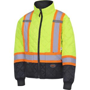 5016 Quilted Freezer Jacket - Black/High Visibility Lime-Yellow, Silver/Orange, 2X-Small, Polyester, Meets/Exceeds CSA Z96 Class 2 - Level 2, ANSI/ISEA 107-2020 Class 3 Type P and R