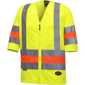 6019 Short-Sleeved Quebec Traffic Control Shirt - High Visibility Lime-Yellow, Silver/Orange, X-Small, Small, Medium, Large, X-Large, 2X-Large, 3X-Large, 4X-Large, Polyester, Meets/Exceeds CSA Z96 Class 2 - Level 2