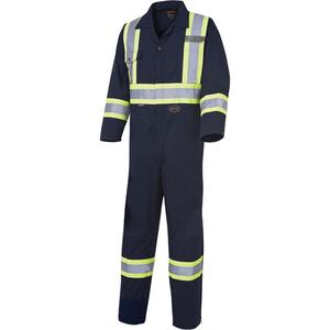 516 Coveralls - Navy Blue, Silver/Yellow, 36, 38, 40, 42, 44, 46, 48, 50, 52, 54, 56, 58, 60, Poly-Cotton, Meets/Exceeds CSA Z96 Class 1 - Level 2, ANSI/ISEA 107-2020 Class 1 Type O