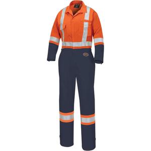 5514WBB Women's 2-Tone Safety Coveralls - High Visibility Orange/Navy Blue, Silver, X-Small, Small, Medium, Large, X-Large, 2X-Large, 3X-Large, Poly-Cotton, Meets/Exceeds CSA Z96 Class 3 - Level 2