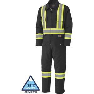 5539BKA Quilted Duck Coveralls - Black, Silver/Yellow, Small, Medium, Large, X-Large, 2X-Large, 3X-Large, 4X-Large, Cotton, Meets/Exceeds CSA Z96 Class 1 - Level 2